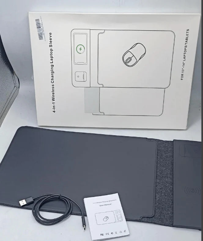 4-in-1 Laptop Sleeve with Wireless Charging - 13/14 inch - Updated Version- Charging Mat for Laptop